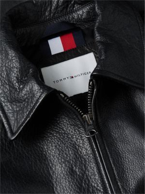 schwarz strukturierte relaxed fit lederjacke für herren - tommy hilfiger