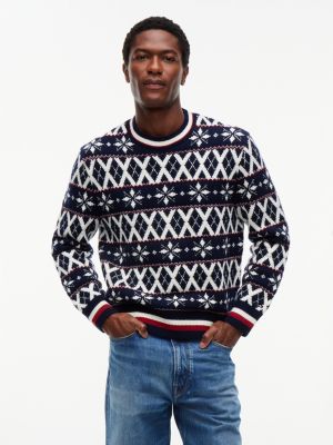 blue fair isle wool blend jumper for men tommy hilfiger