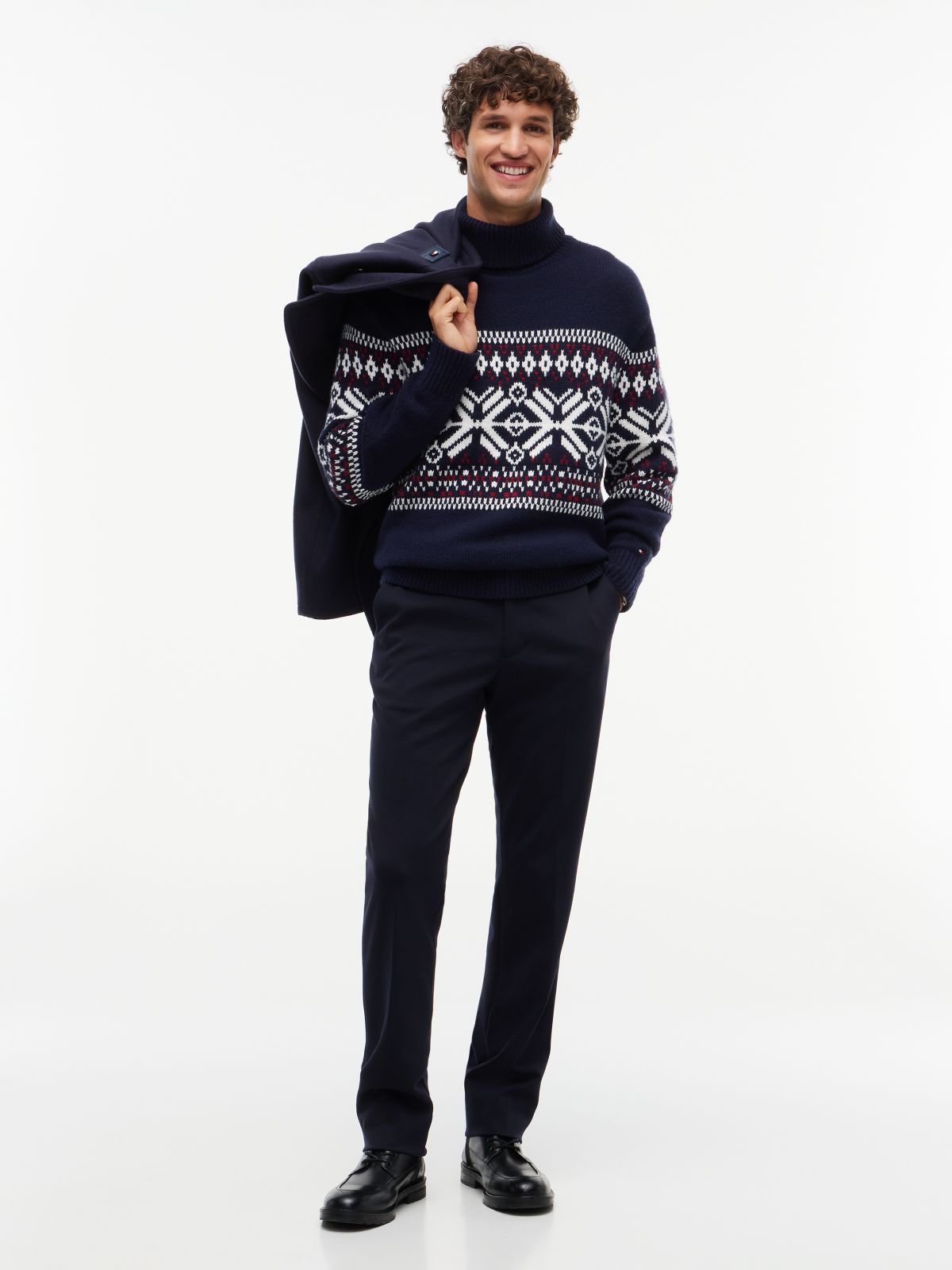 Wool Blend Roll Neck Fair Isle Jumper — Blue