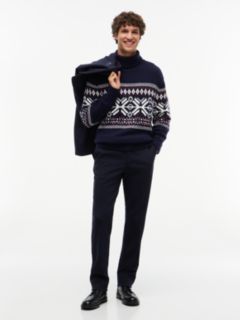Wool Blend Roll Neck Fair Isle Jumper — Blue 2