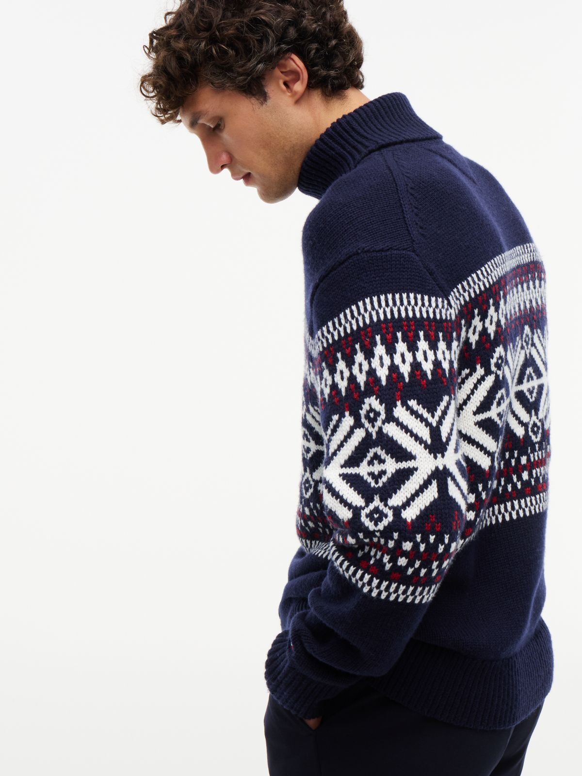 Wool Blend Roll Neck Fair Isle Jumper — Blue