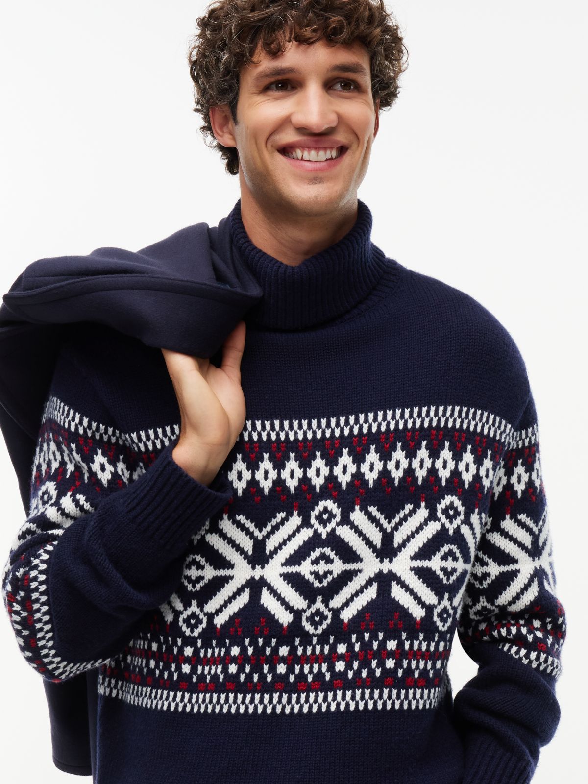 Wool Blend Roll Neck Fair Isle Jumper — Blue