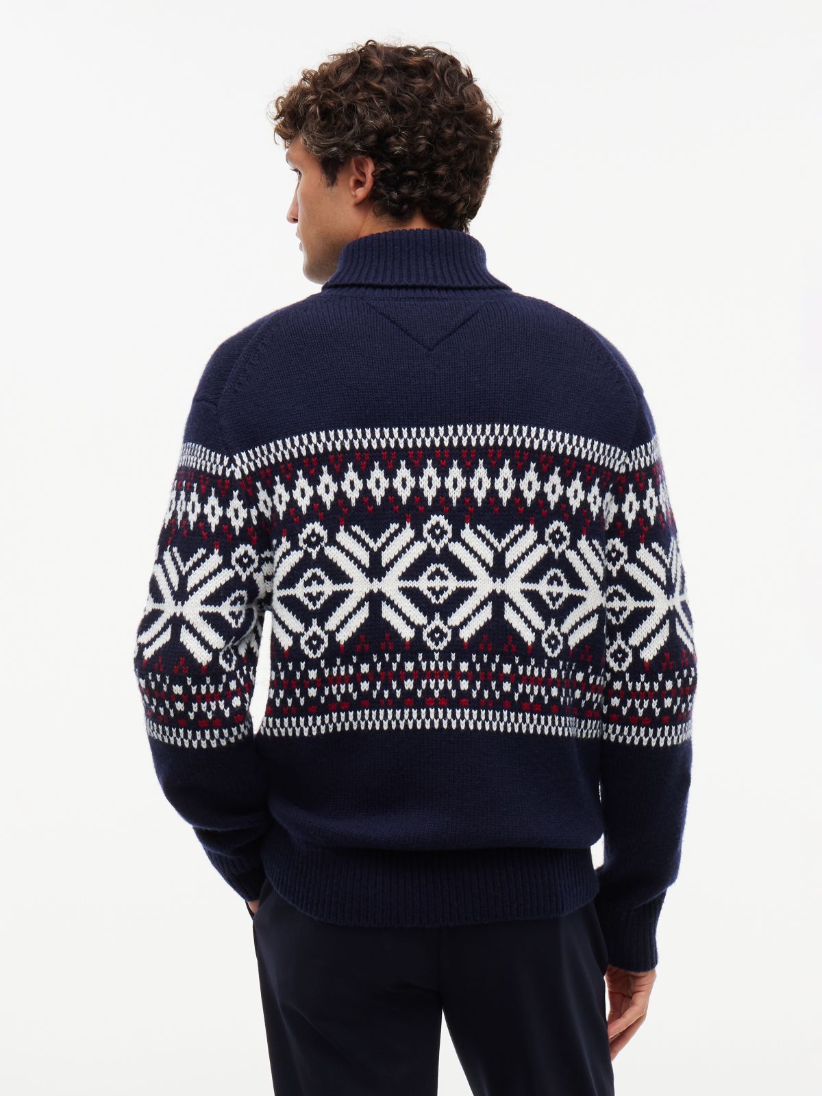 Wool Blend Roll Neck Fair Isle Jumper — Blue