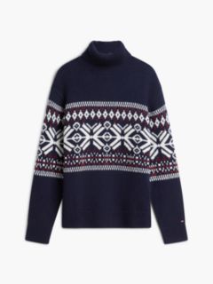 Wool Blend Roll Neck Fair Isle Jumper — Blue 6