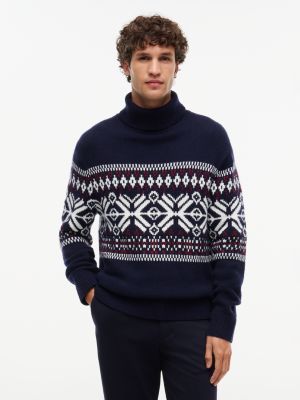 dolcevita in misto lana con motivo fair isle blue da uomini tommy hilfiger