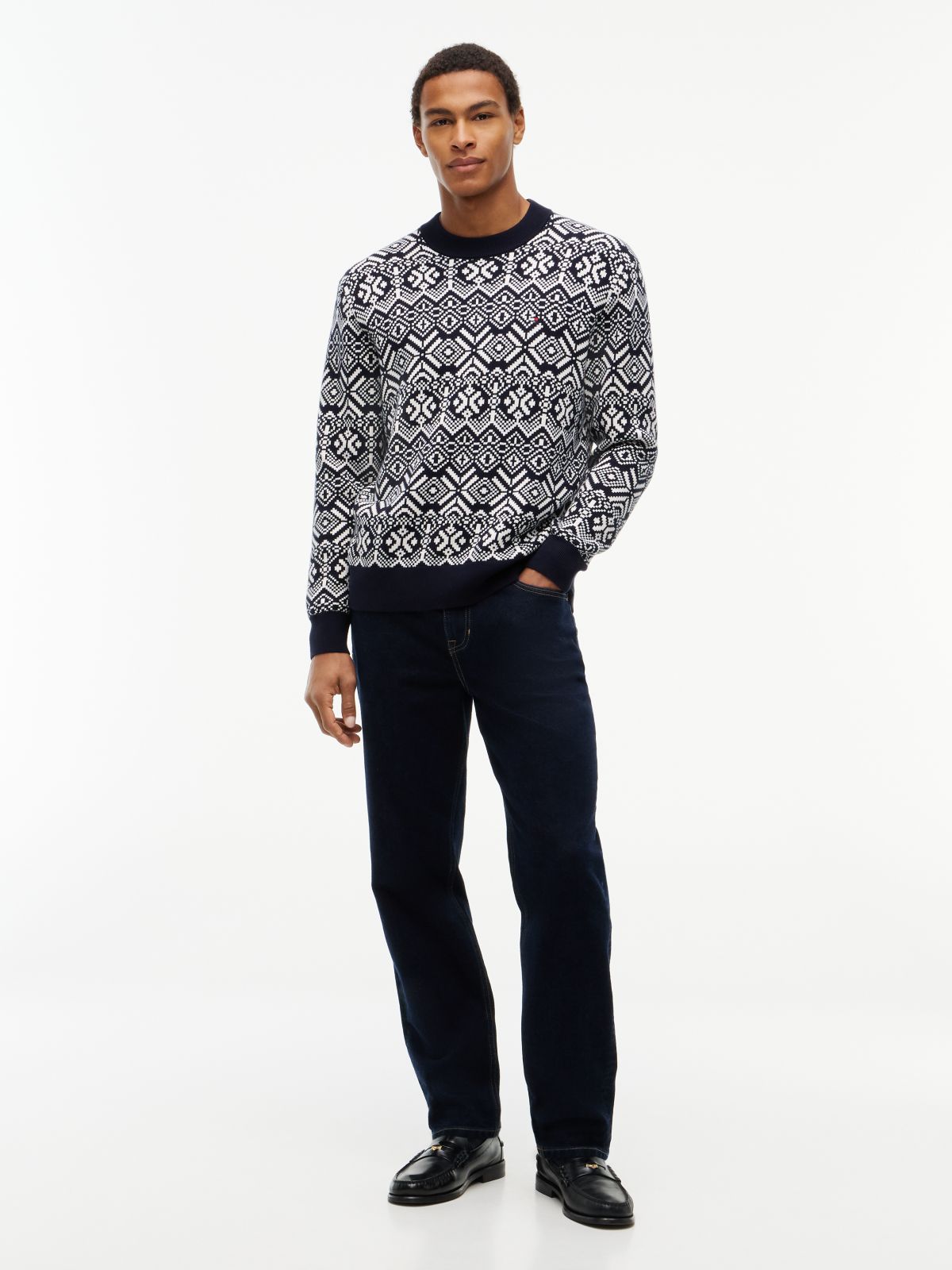 Fair Isle Relaxed Crew Neck Jumper — Blue