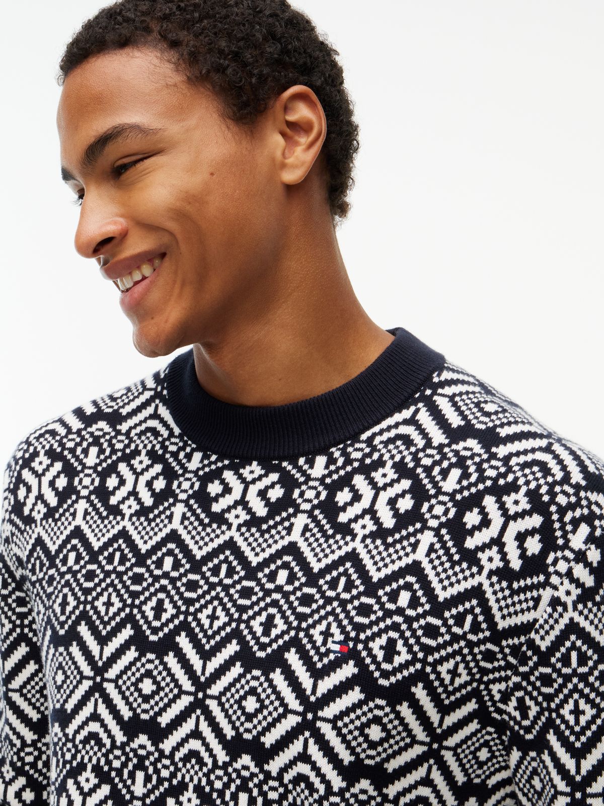 Fair Isle Relaxed Crew Neck Jumper — Blue