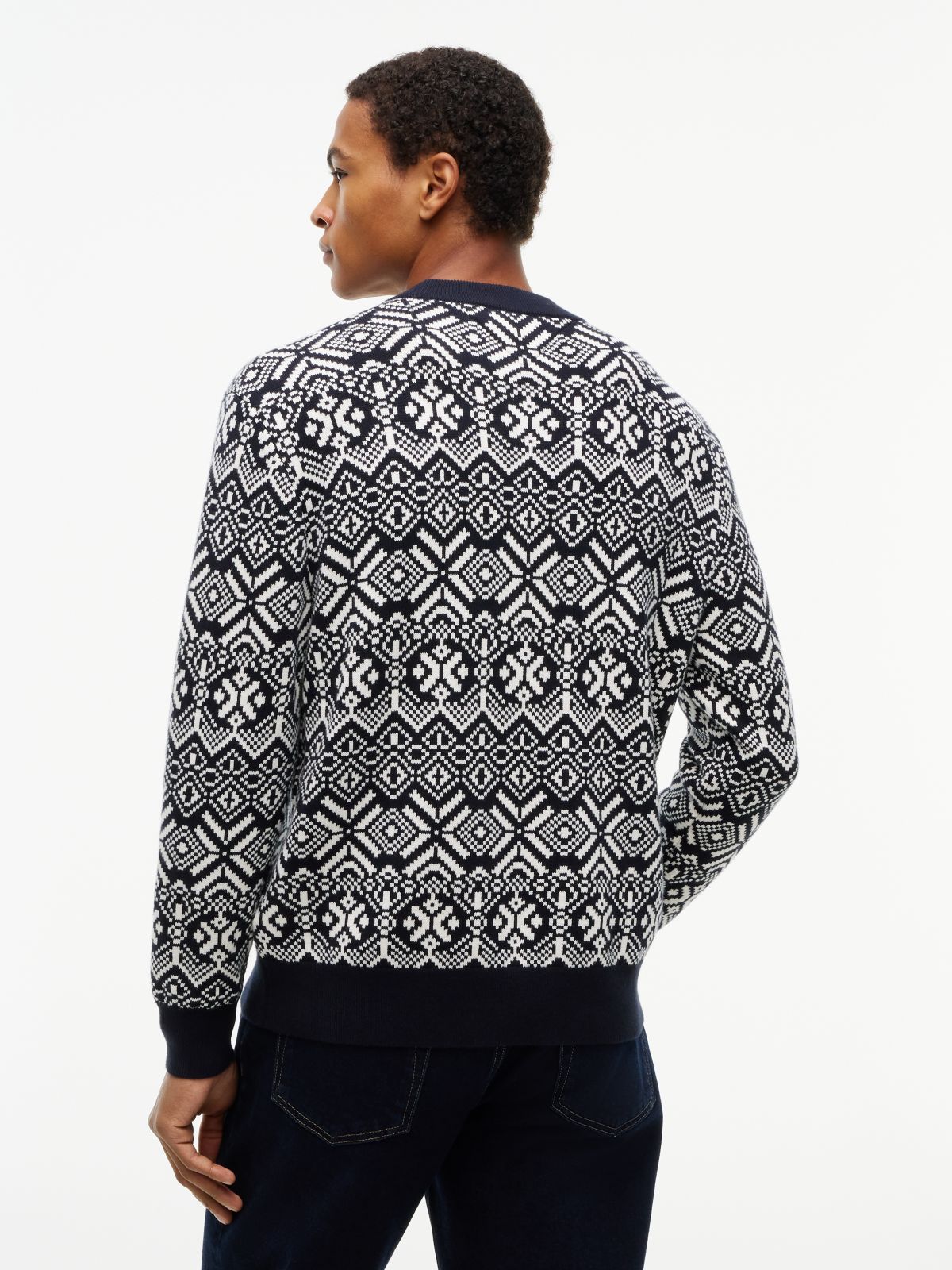 Fair Isle Relaxed Crew Neck Jumper — Blue