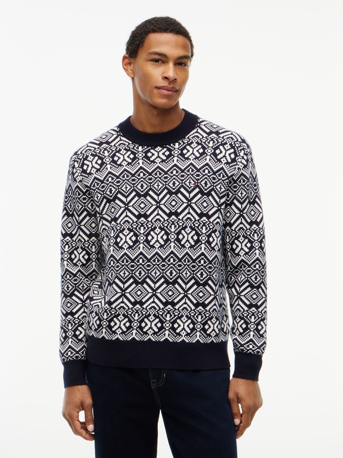 Fair Isle Relaxed Crew Neck Jumper — Blue