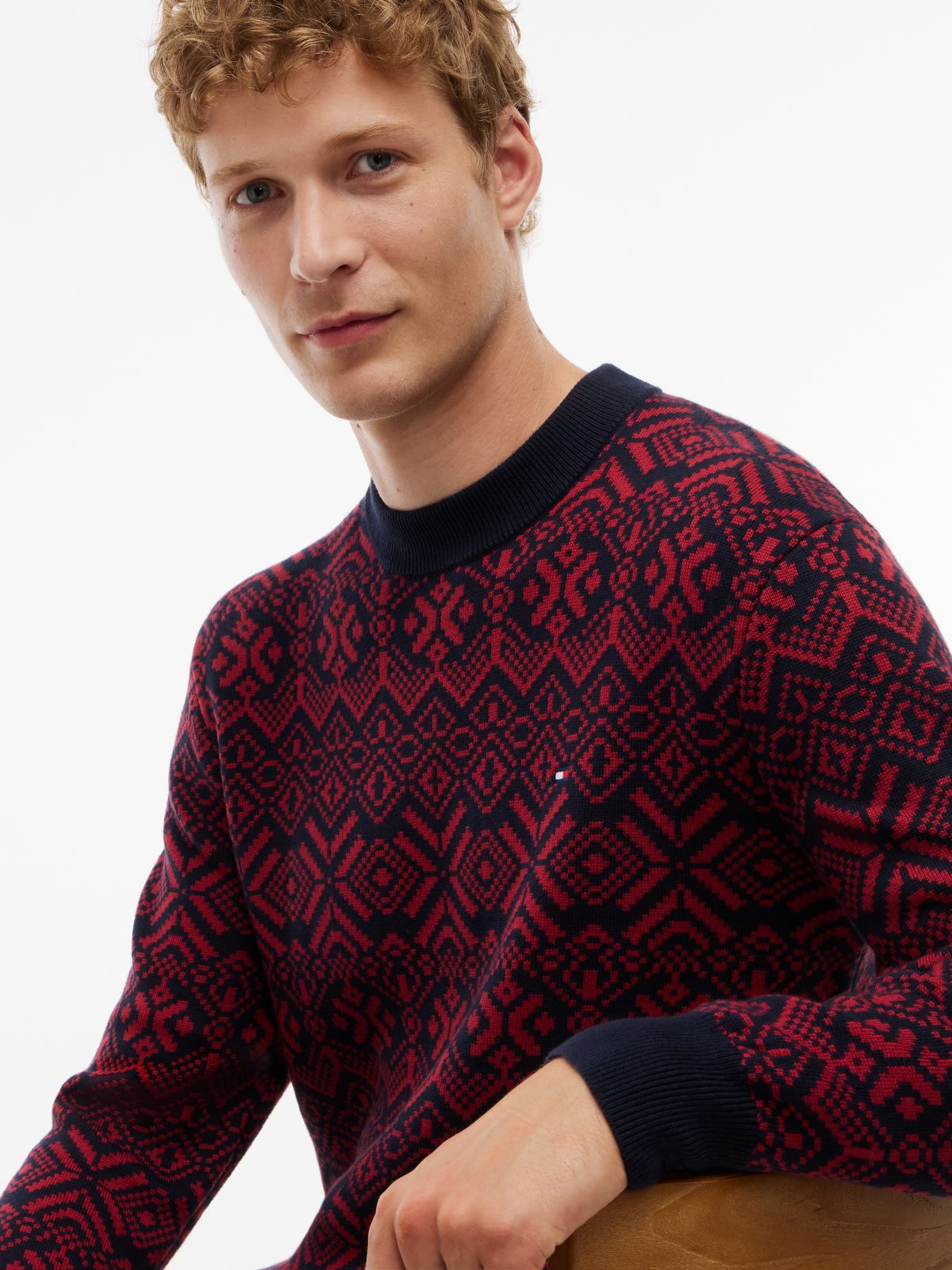 Fair Isle Relaxed Crew Neck Jumper — Red