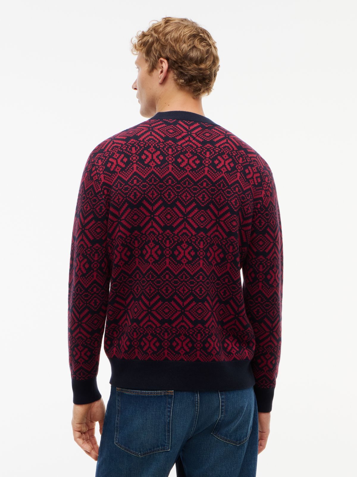 Fair Isle Relaxed Crew Neck Jumper — Red