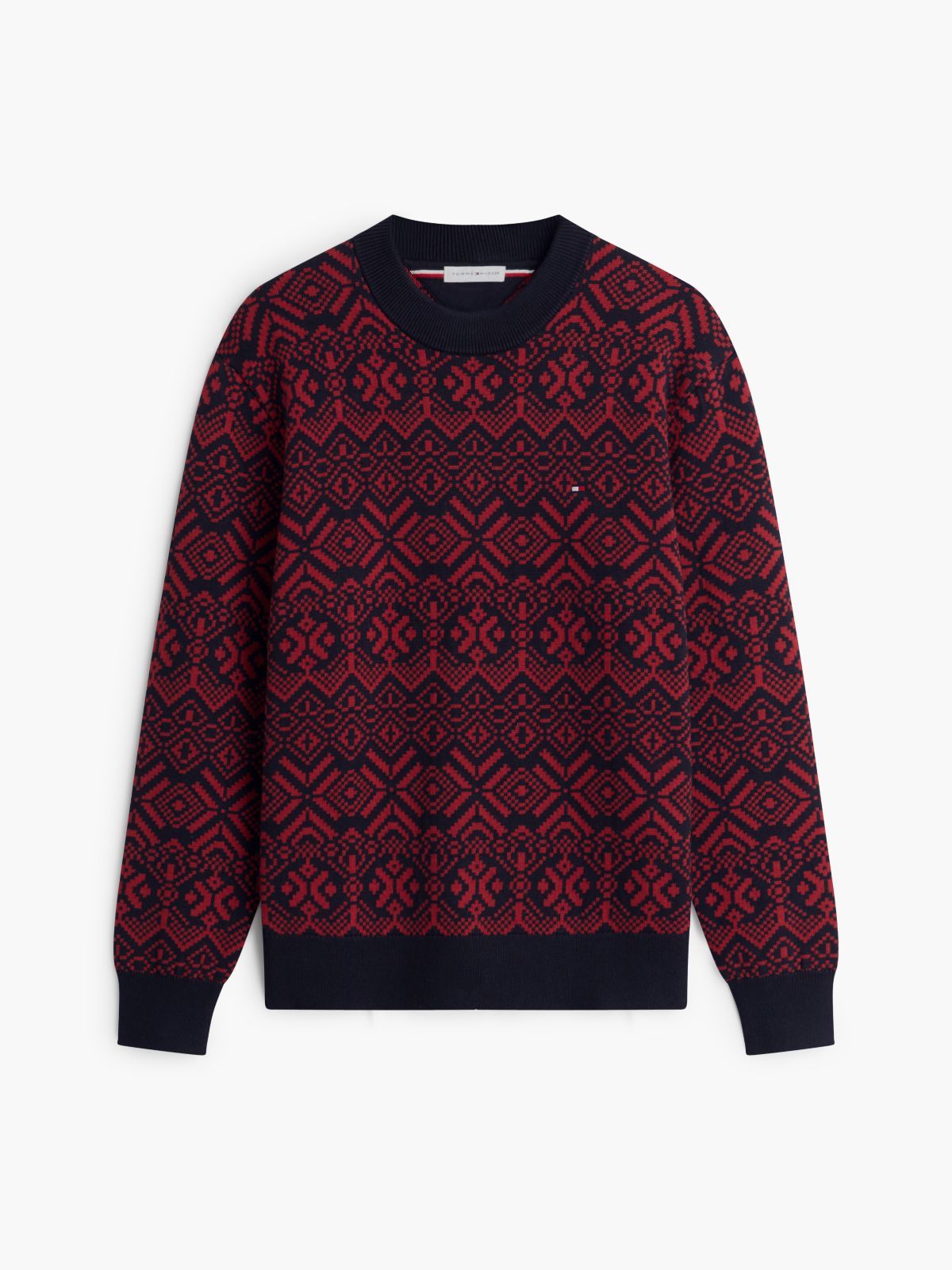Fair Isle Relaxed Crew Neck Jumper — Red