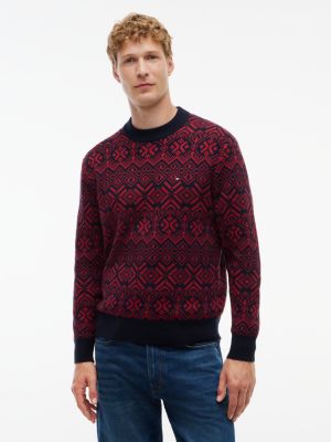 red fair isle relaxed crew neck jumper for men tommy hilfiger