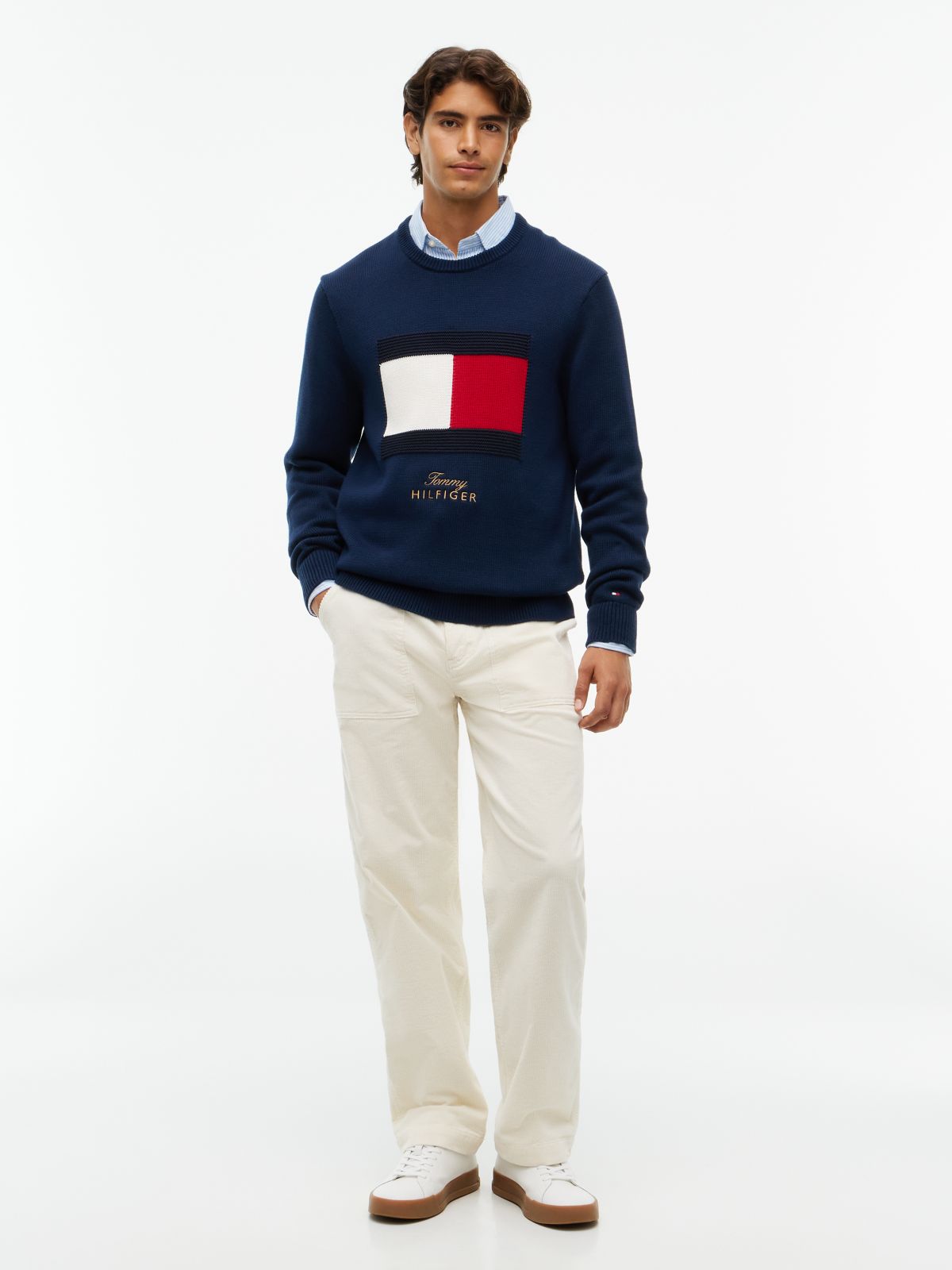 Intarsia Flag Crew Neck Jumper — Blue