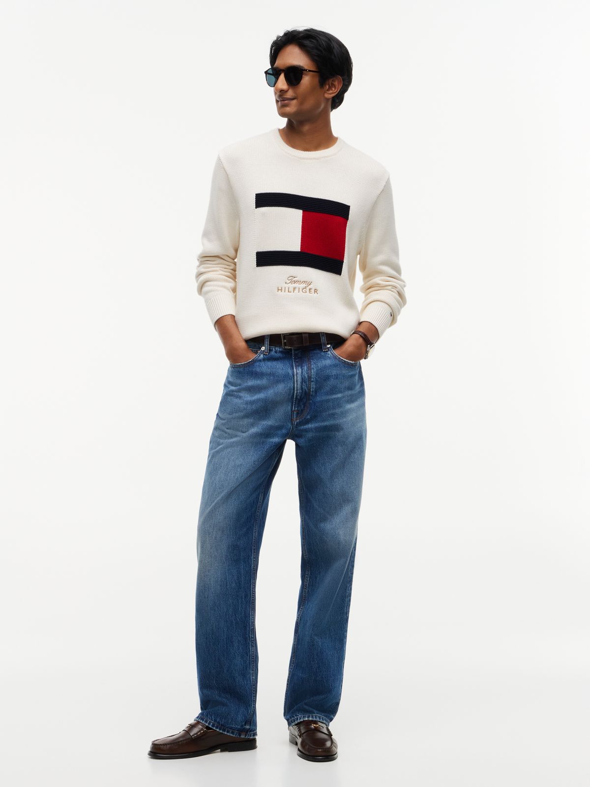 Intarsia Flag Crew Neck Jumper — Yellow