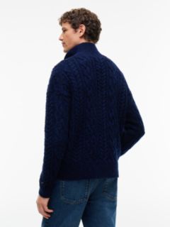 Wool Blend Button Mock Neck Jumper — Blue 4
