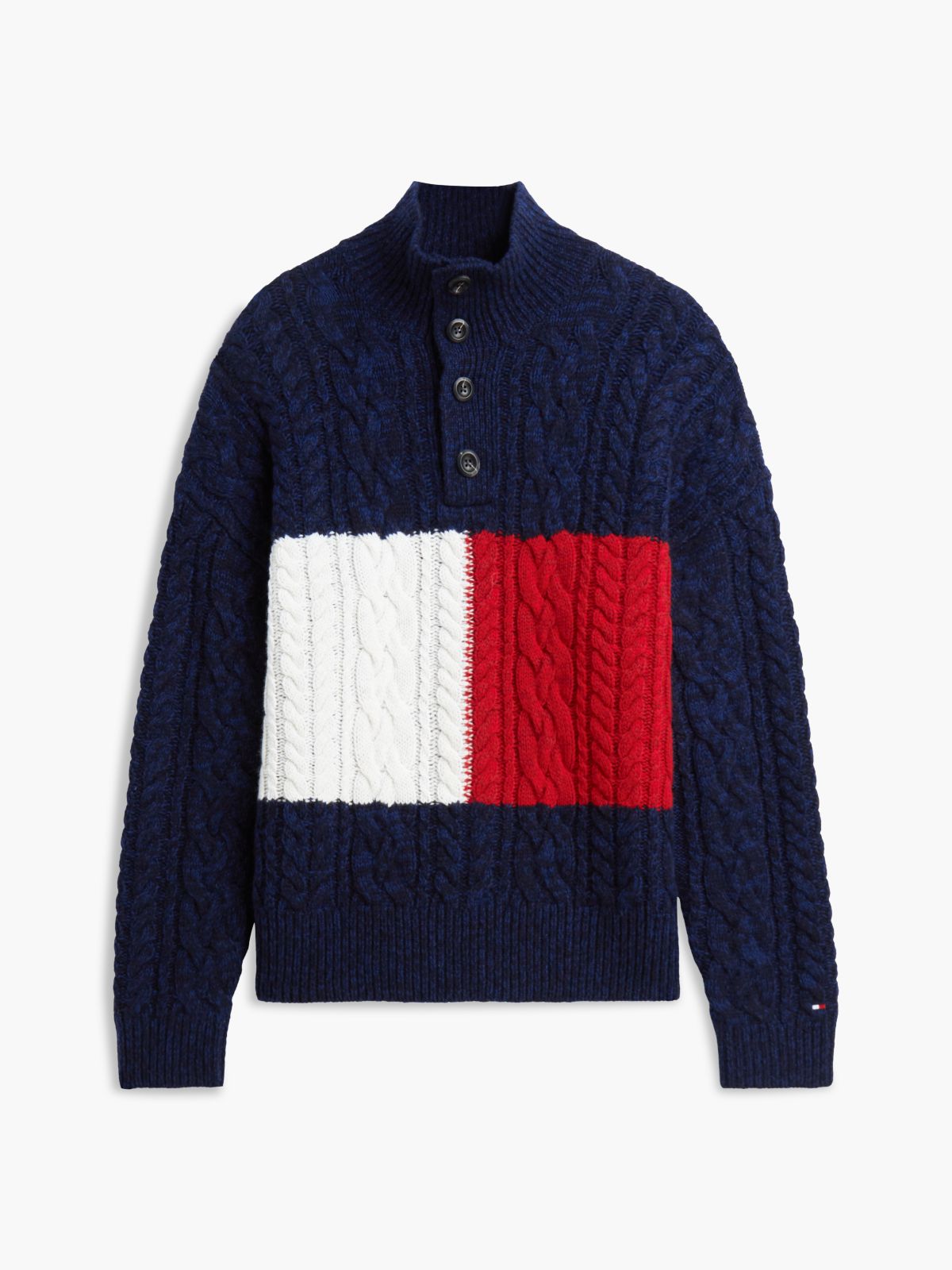 Wool Blend Button Mock Neck Jumper — Blue