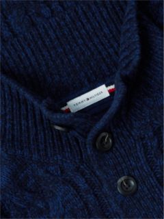 Wool Blend Button Mock Neck Jumper — Blue 6