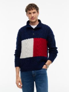 Wool Blend Button Mock Neck Jumper — Blue 1