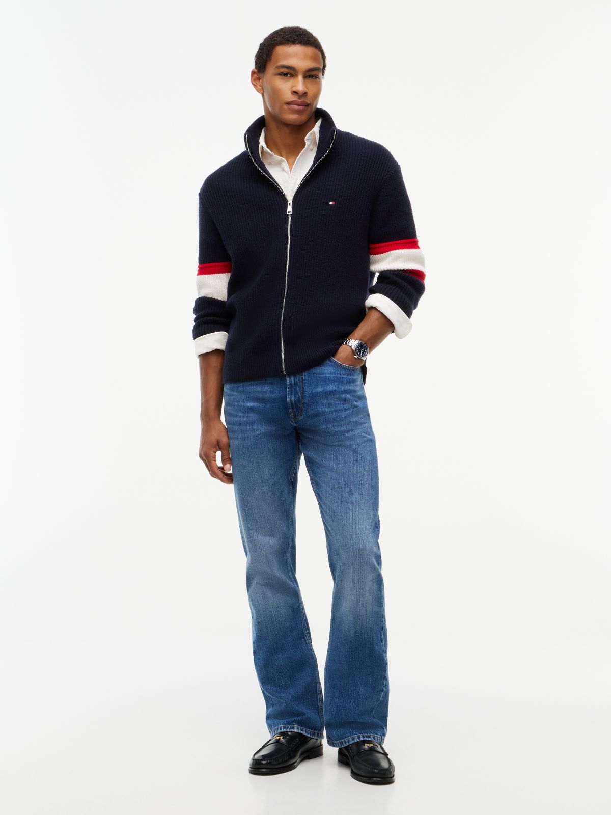Zip-Thru Jumper With Wool — Blue