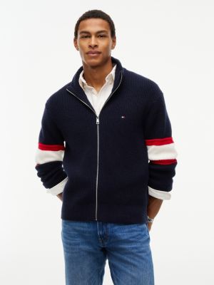 blue zip-thru jumper with wool for men tommy hilfiger