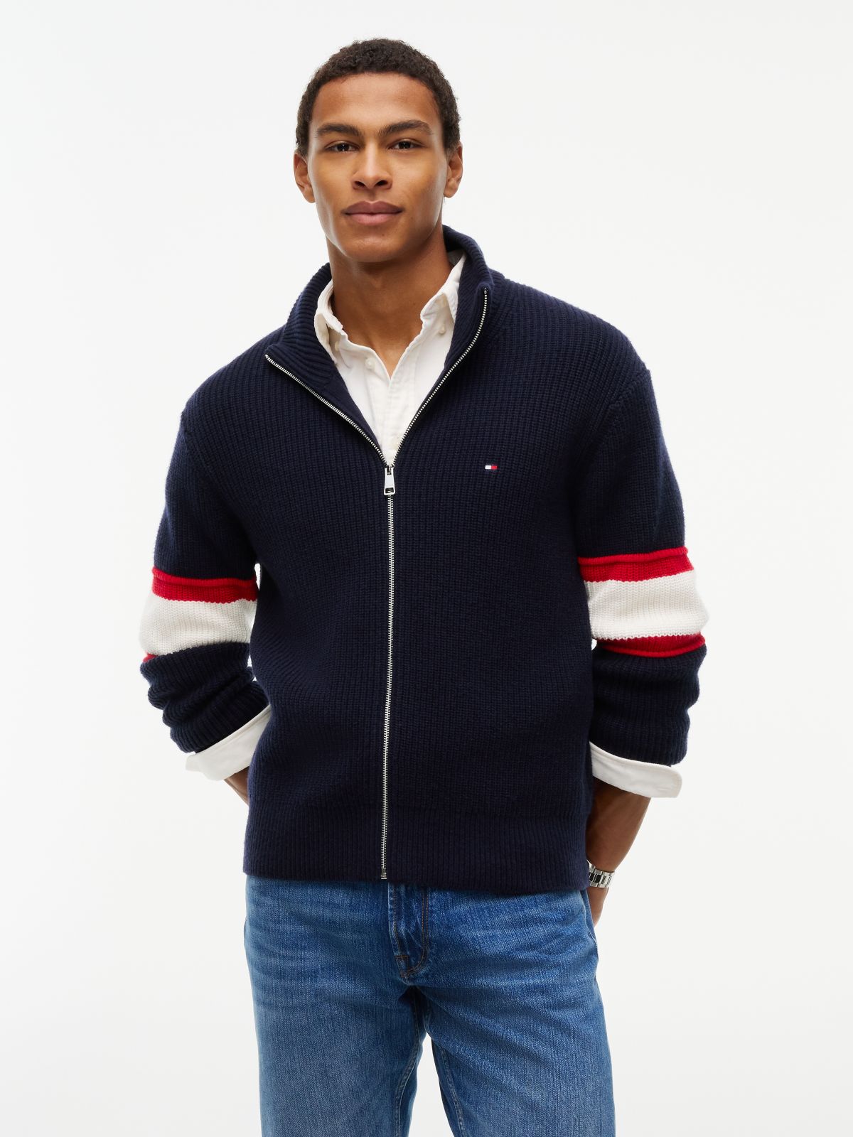 Zip-Thru Jumper With Wool — Blue
