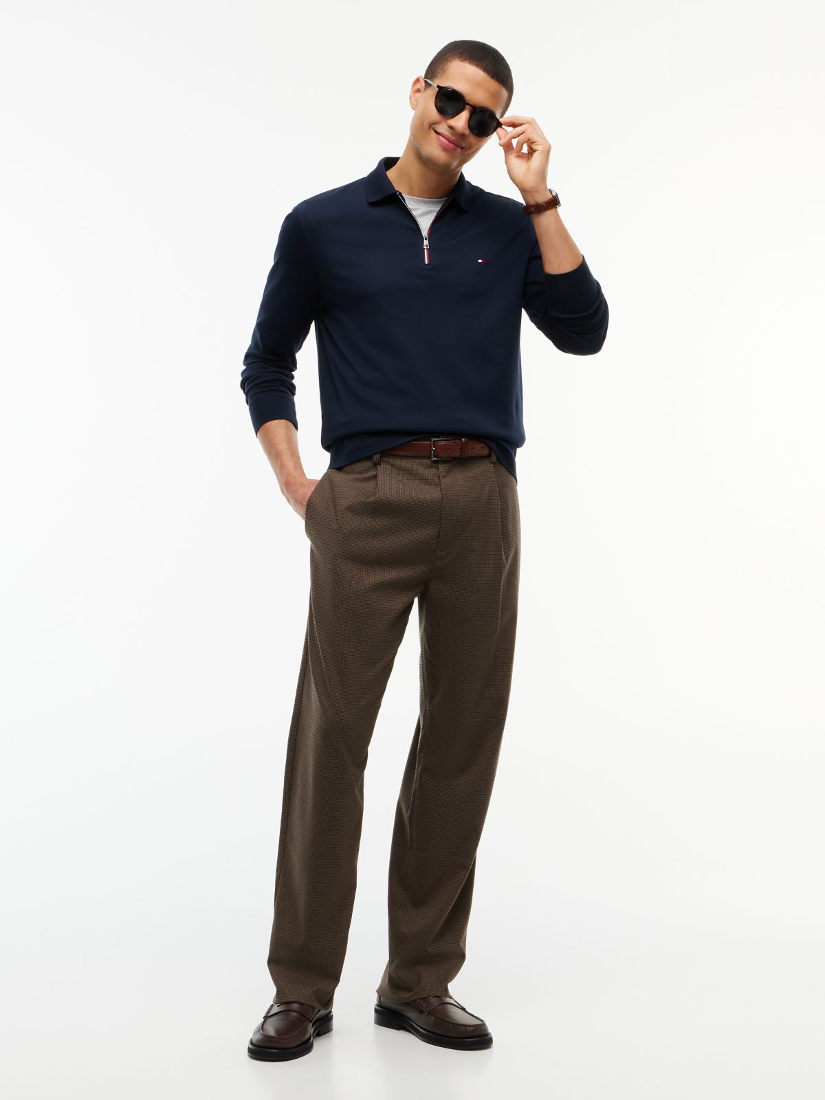 Fluid Cotton Long Sleeve Polo Shirt — Blue