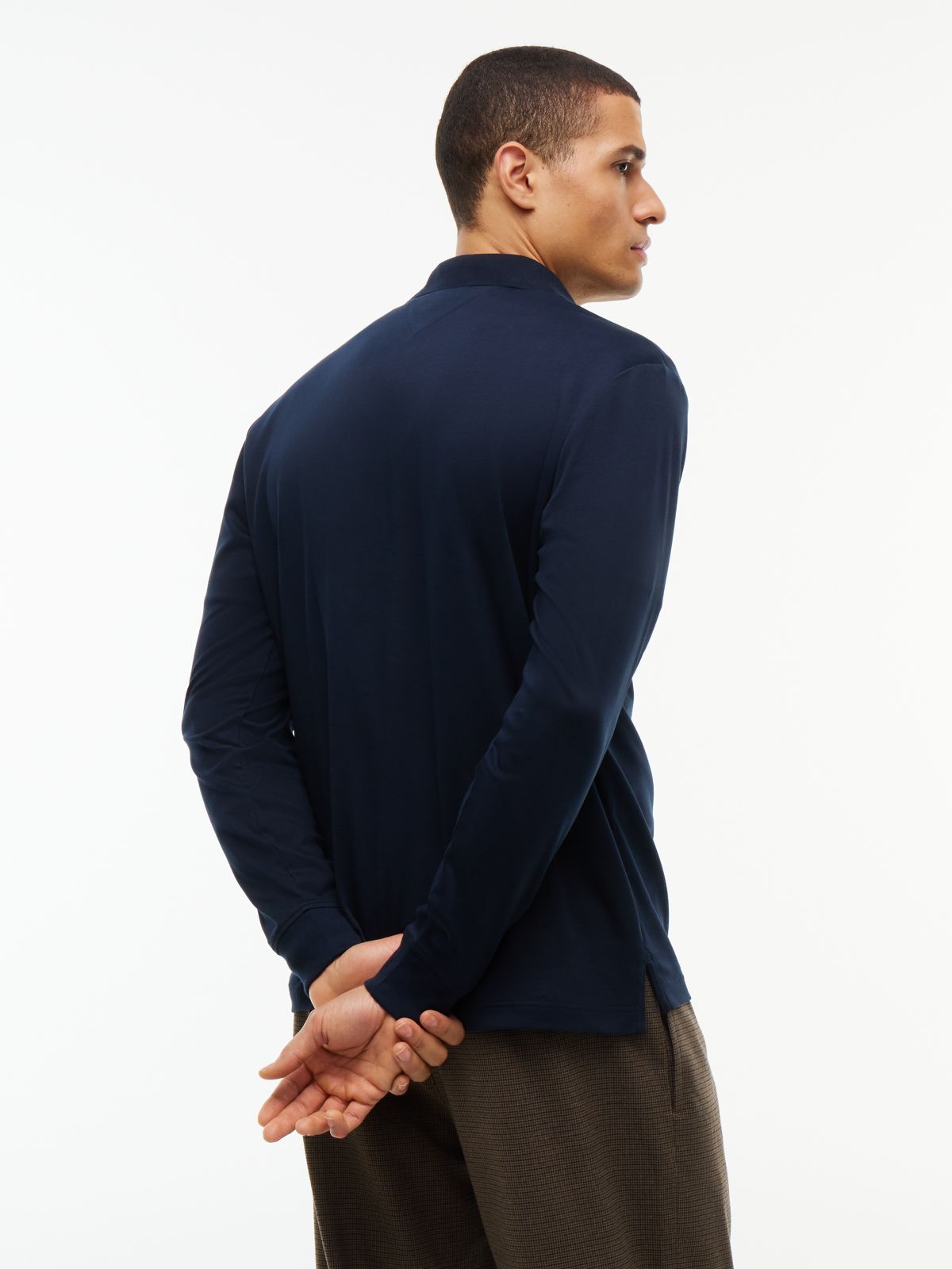 Fluid Cotton Long Sleeve Polo Shirt — Blue