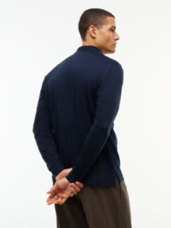 Fluid Cotton Long Sleeve Polo Shirt — Blue 4