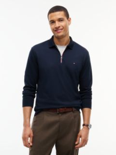 Fluid Cotton Long Sleeve Polo Shirt — Blue 1