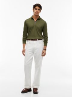 Fluid Cotton Long Sleeve Polo Shirt — Green 2