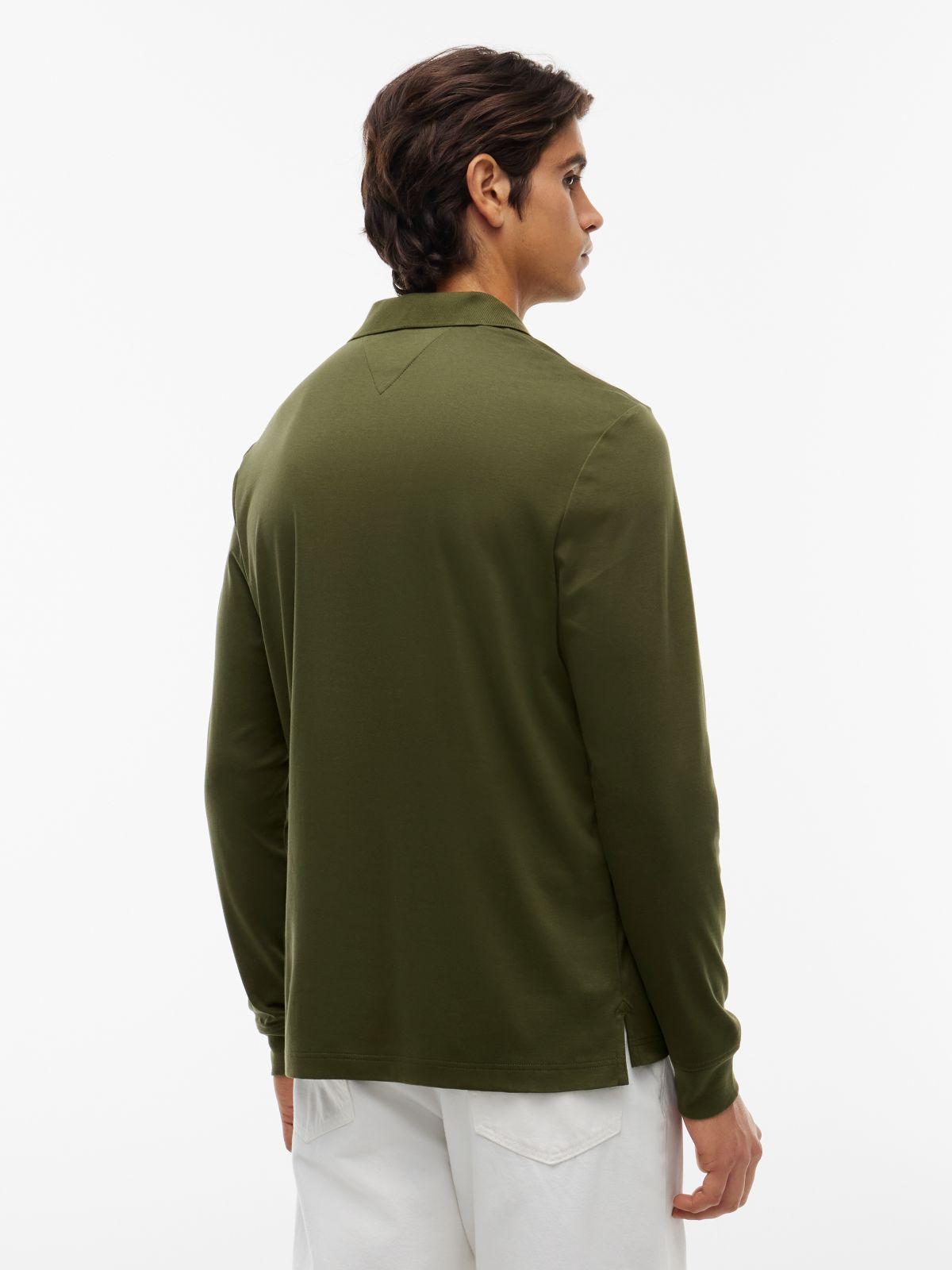 Fluid Cotton Long Sleeve Polo Shirt — Green