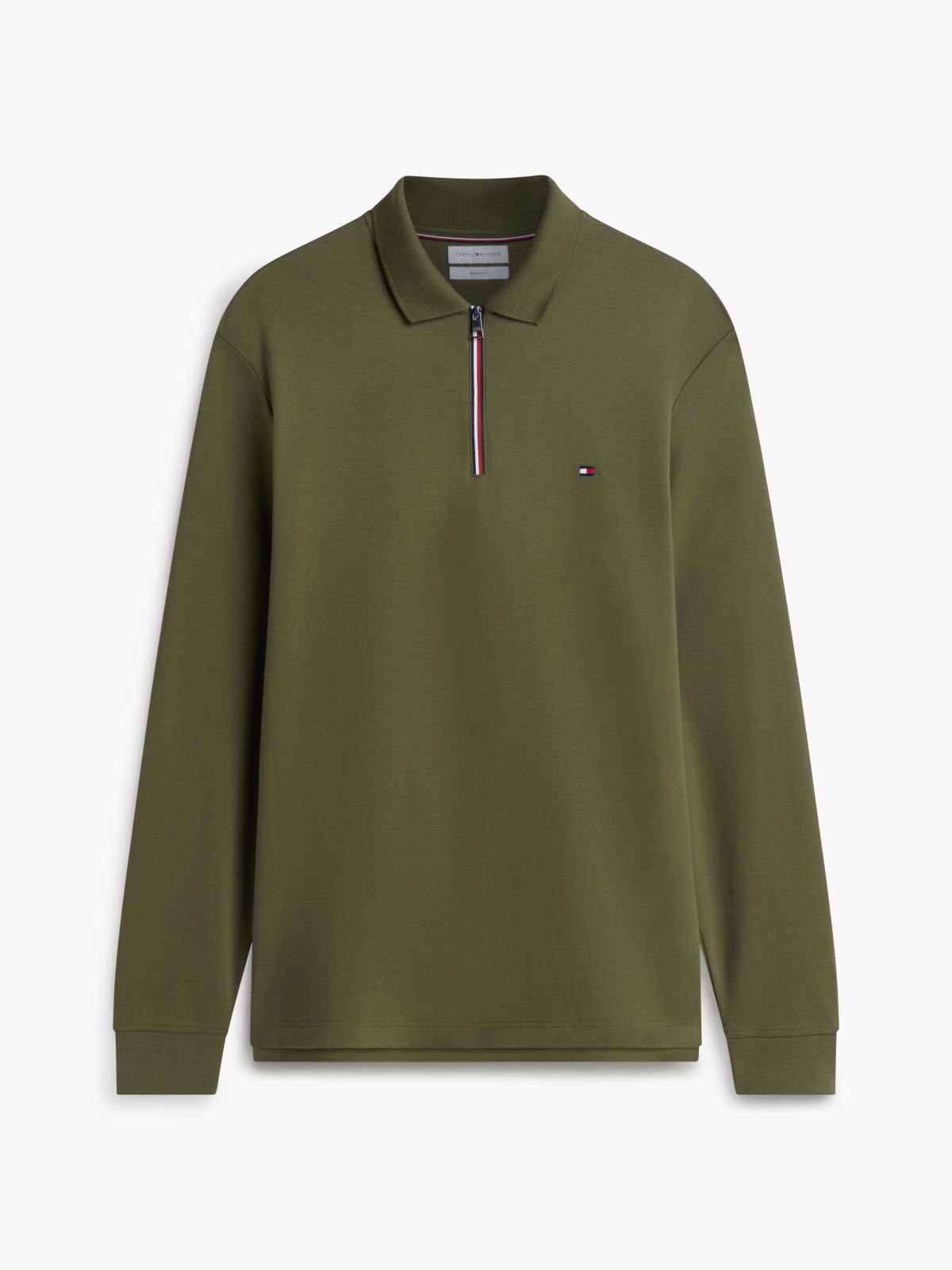 Fluid Cotton Long Sleeve Polo Shirt — Green