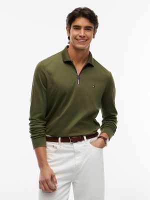 green fluid cotton long sleeve polo shirt for men tommy hilfiger