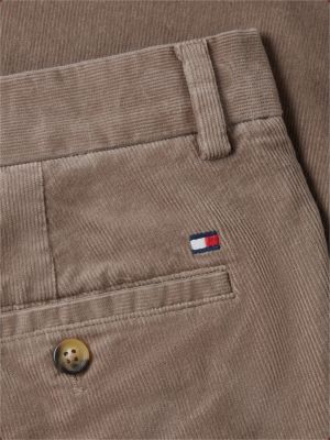 pantaloni chino denton slim fit dritti in velluto beige da uomini tommy hilfiger