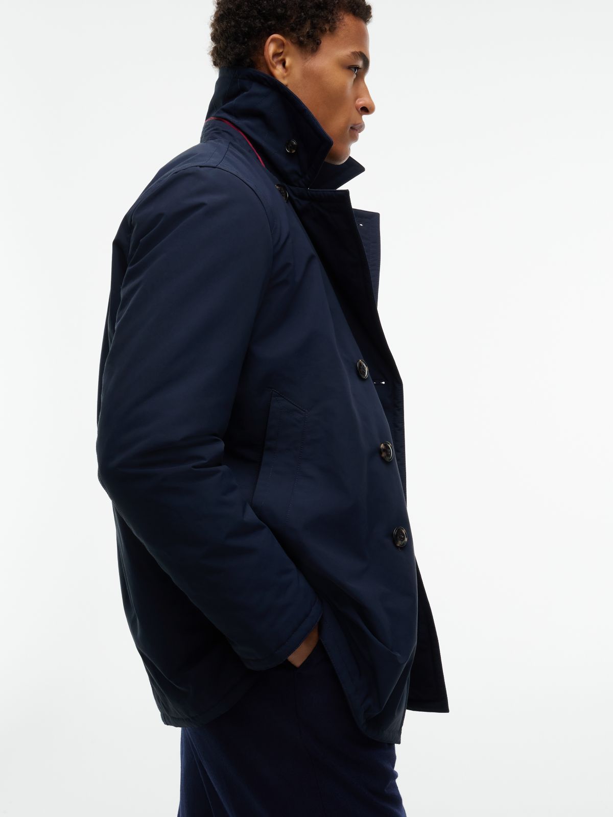 New York Label Padded Relaxed Peacoat — Blue