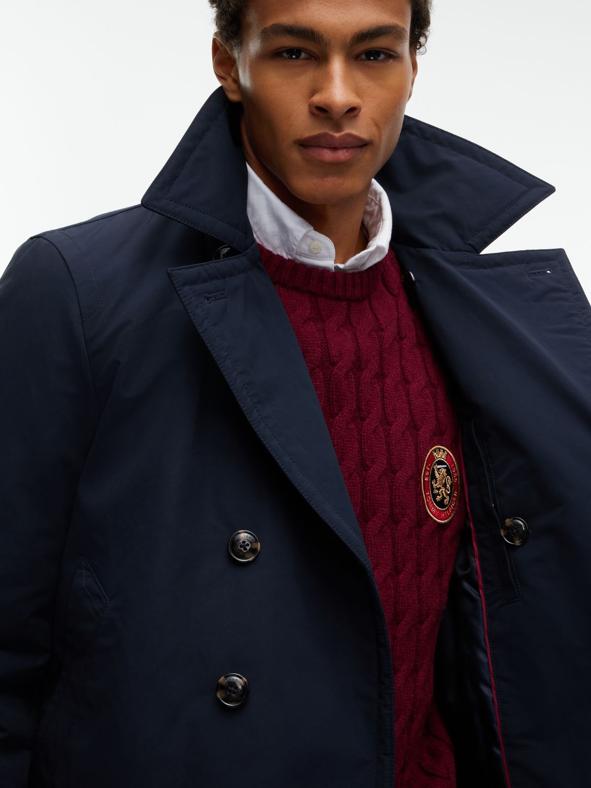 New York Label Padded Relaxed Peacoat — Blue