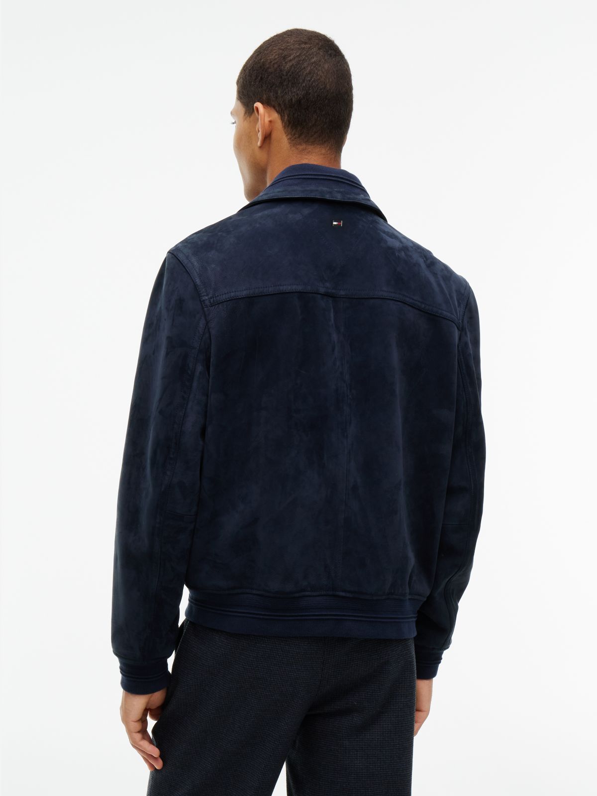 New York Label Leather Zip-Thru Jacket — Blue