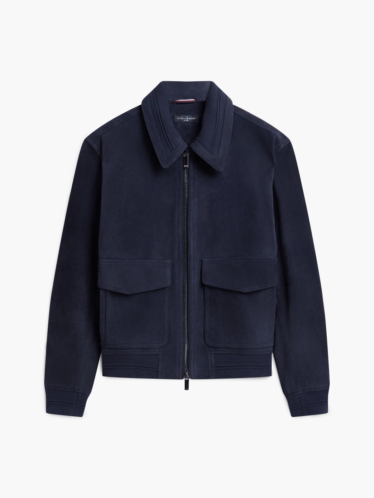 New York Label Leather Zip-Thru Jacket — Blue