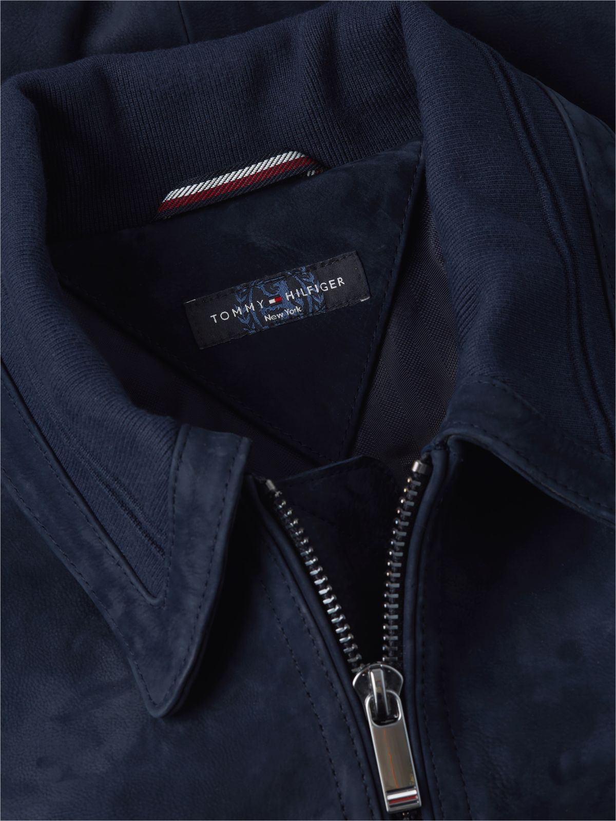 New York Label Leather Zip-Thru Jacket — Blue