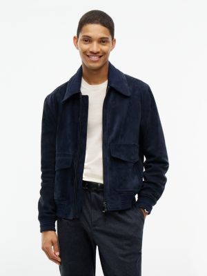 veste zippée new york label en cuir blue pour hommes tommy hilfiger