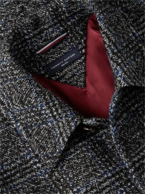 grey new york label wool blend check relaxed overcoat for men tommy hilfiger