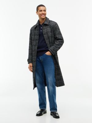 grey new york label wool blend check relaxed overcoat for men tommy hilfiger