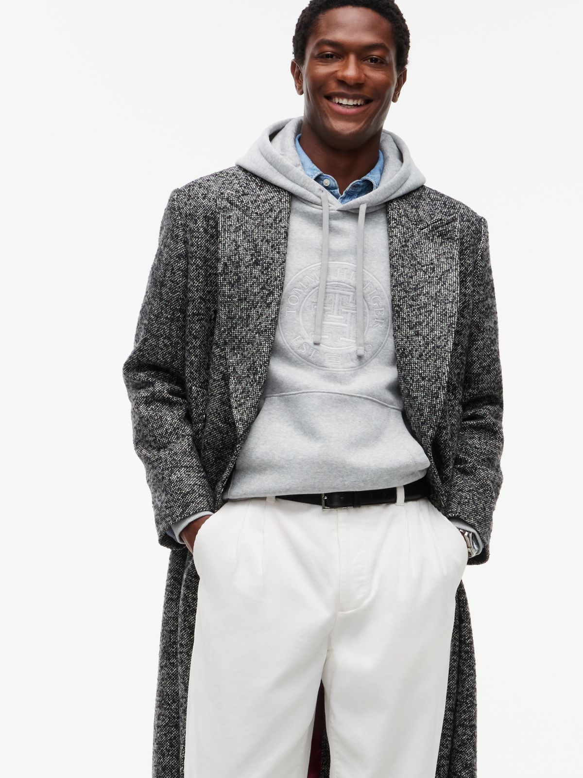 New York Label Wool Blend Longline Coat — Black