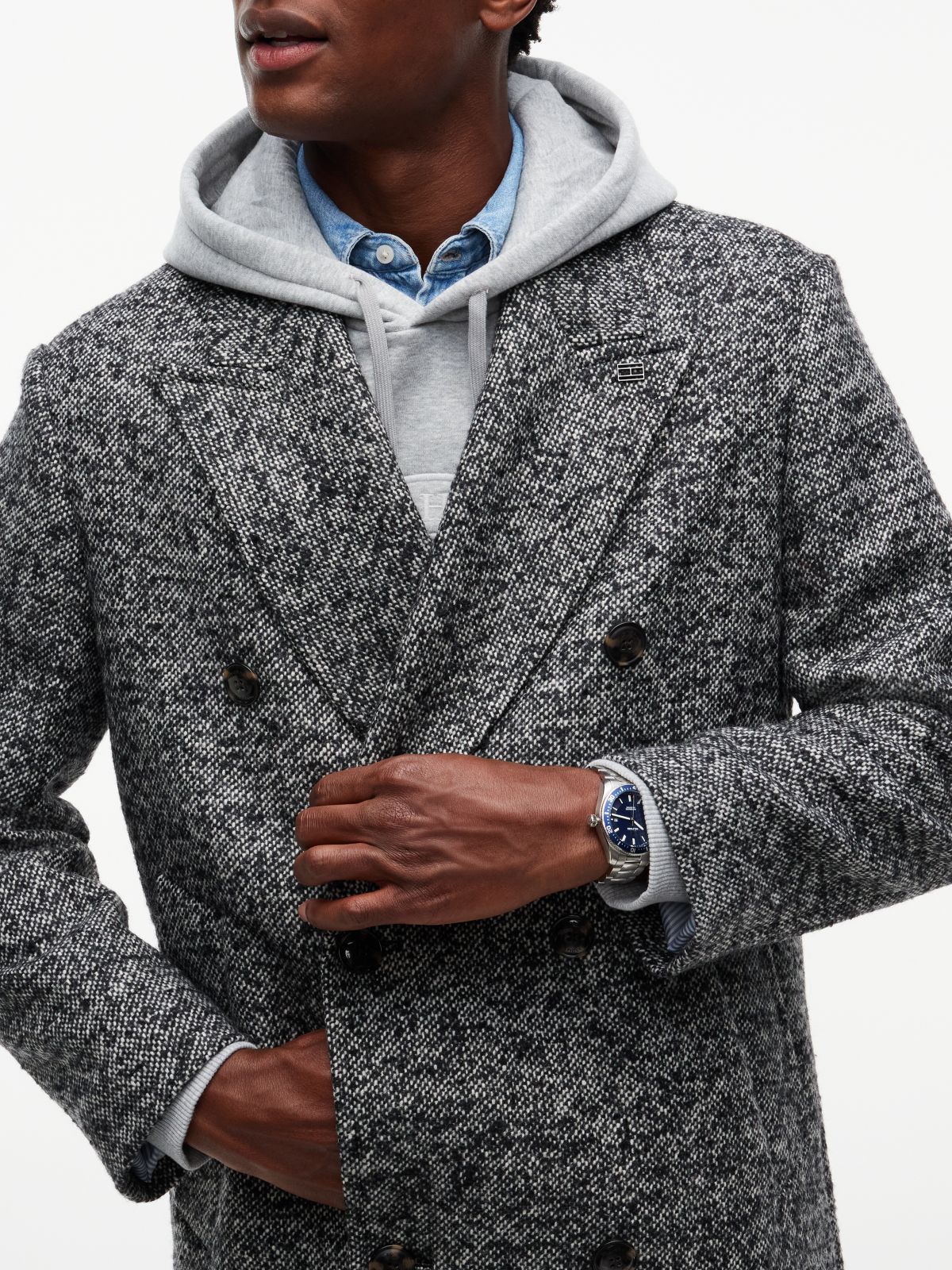 New York Label Wool Blend Longline Coat — Black