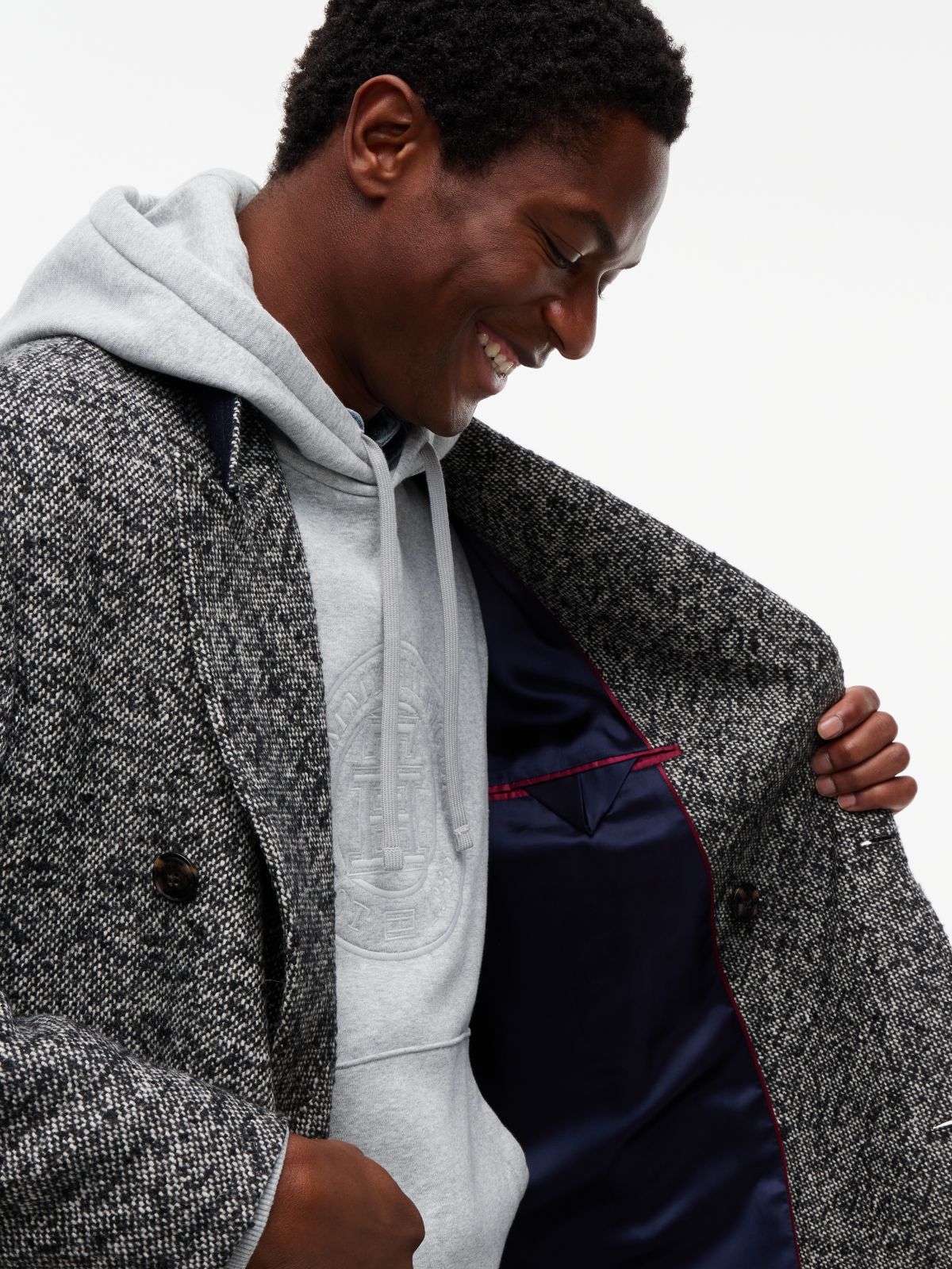 New York Label Wool Blend Longline Coat — Black