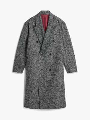black new york label wool blend longline coat for men tommy hilfiger