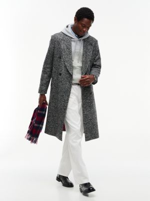 black new york label wool blend longline coat for men tommy hilfiger