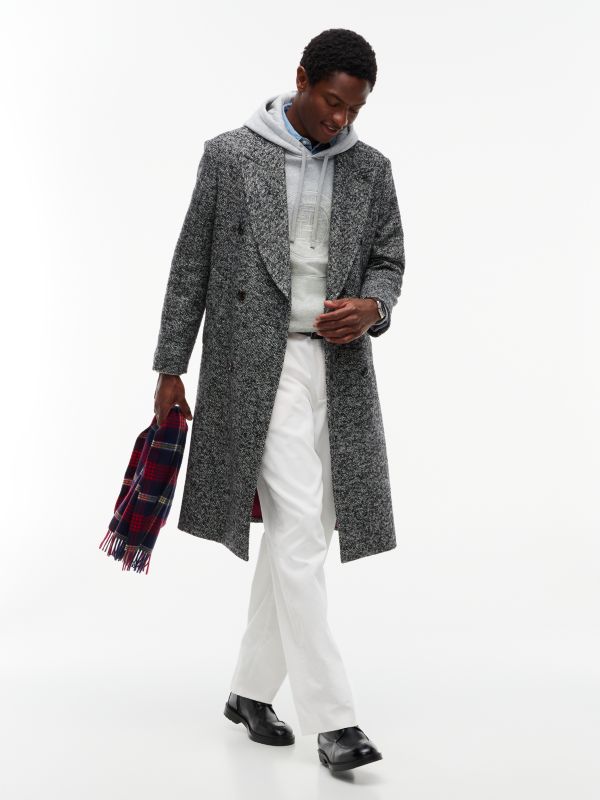 New York Label Wool Blend Longline Coat — Black