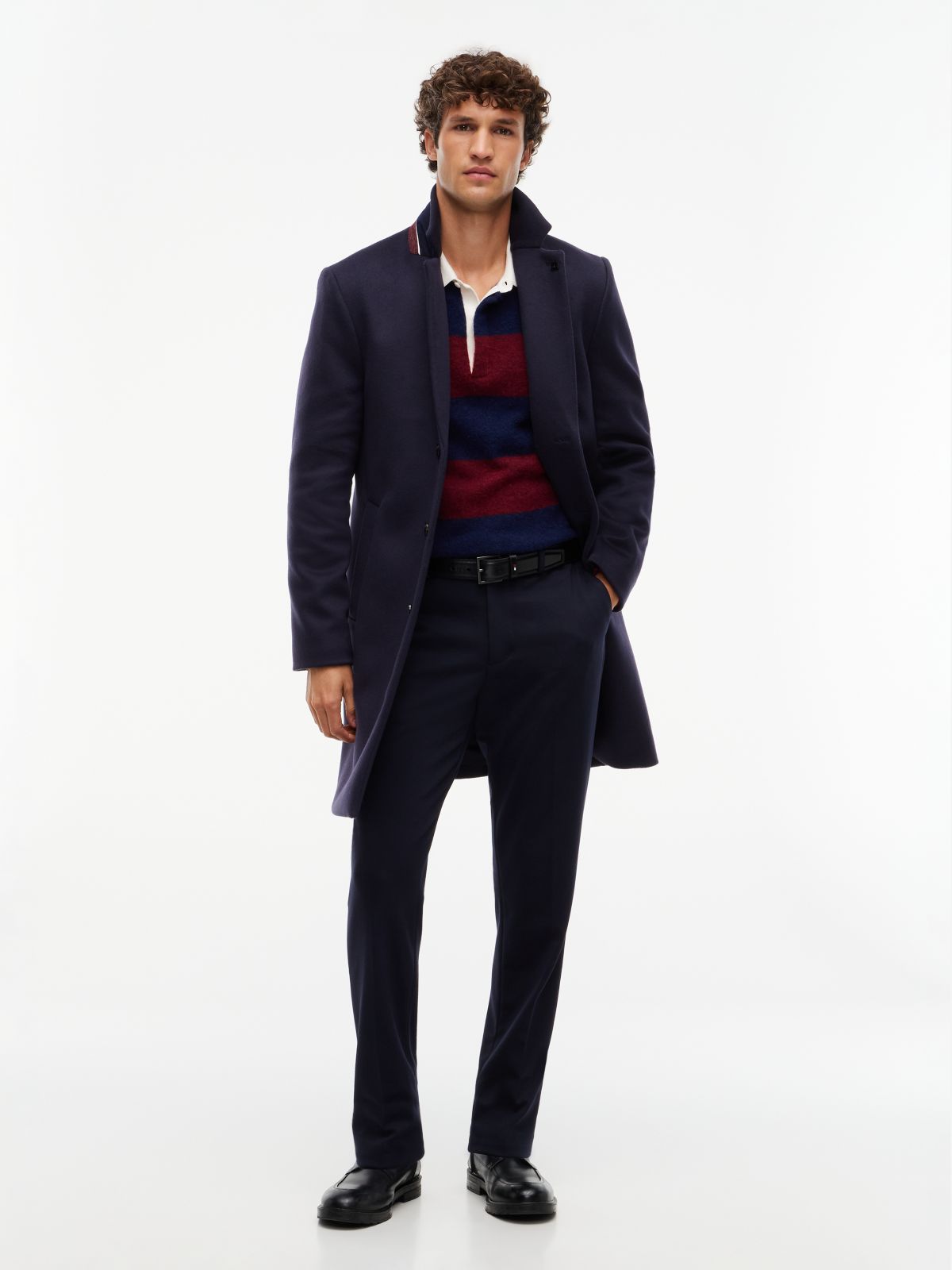 New York Label Knit Straight Trousers — Blue